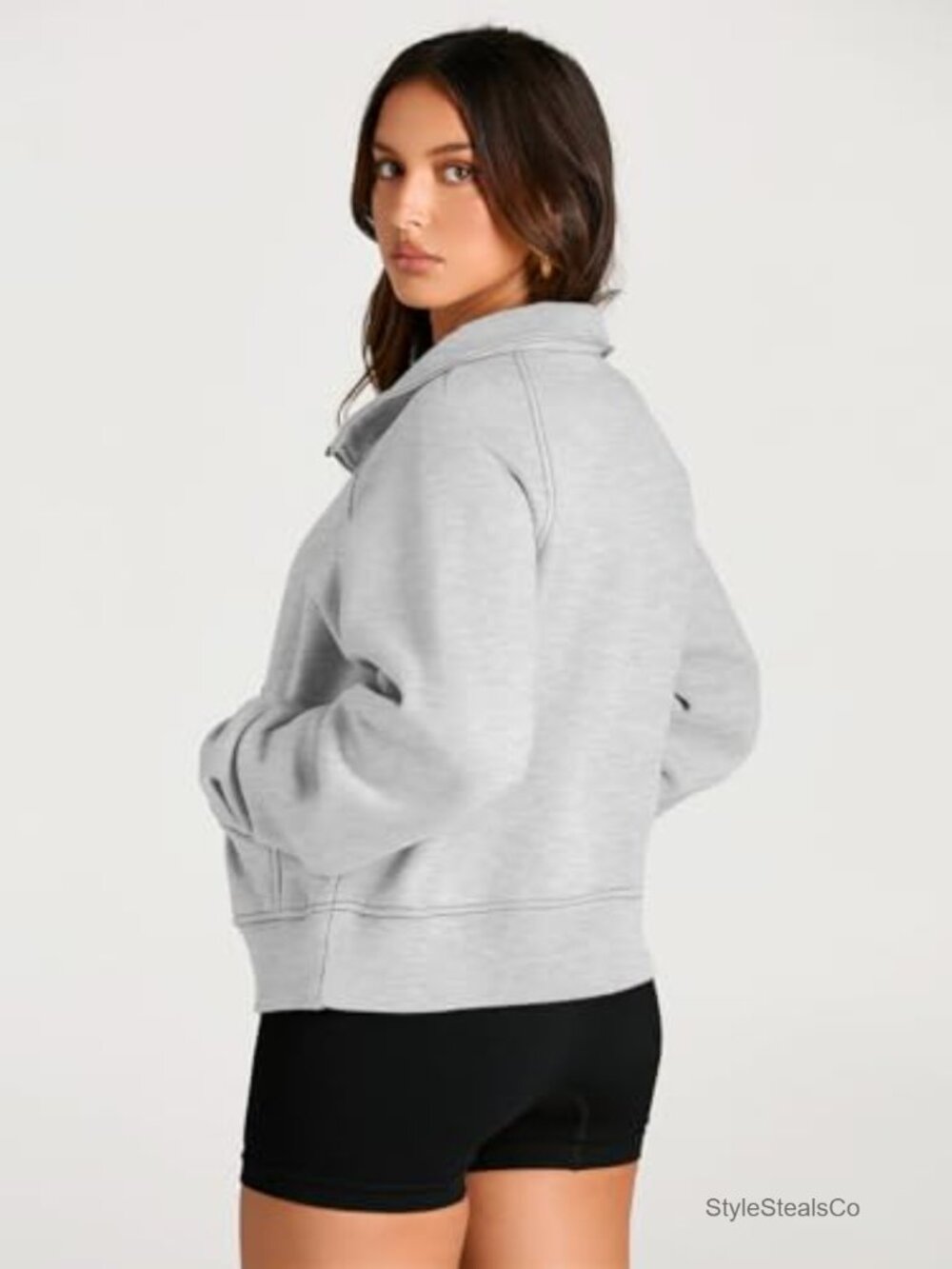 Warm Fleece Half Zip Pullover with Thumb Holes Kangaroo Pocket - Picture 4 of 6